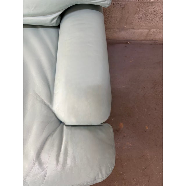 Postmodern Teal Leather Loveseat by Directional Furniture. Circa 1980s. For Sale - Image 10 of 18