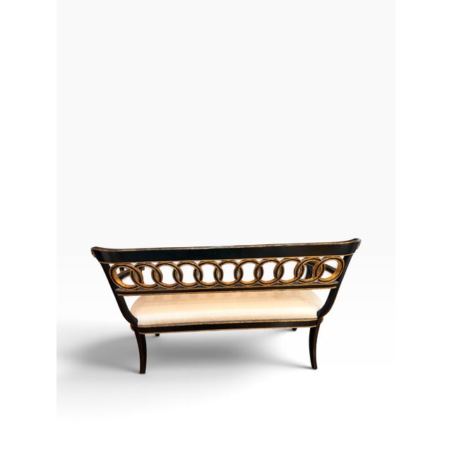 Maitland-Smith Neoclassical Black Lacquer & Gilt Upholstered Settee For Sale In Boston - Image 6 of 18