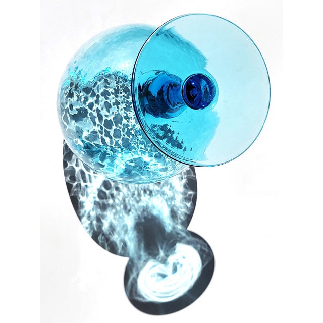 1960s Empoli Blue Stemmed Optic Glass Vase For Sale - Image 9 of 9