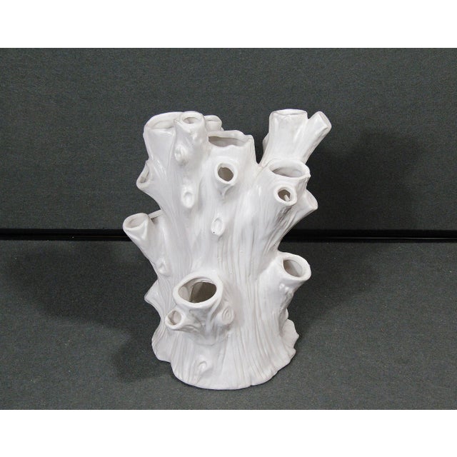 White Ceramic Faux Bois Tree Trunk Tulipiere Vase With 18 Openings Centerpiece For Sale In Austin - Image 6 of 10