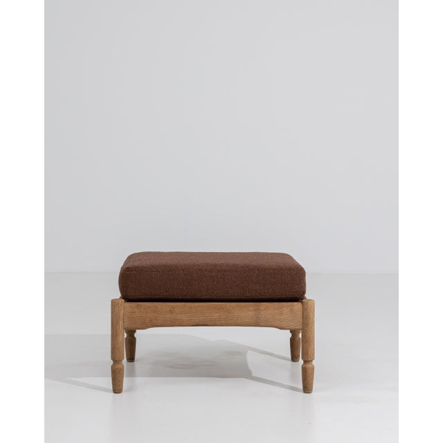 1970s Oak Stool With Upholstered Seat, France, Circa 1970 For Sale - Image 5 of 8