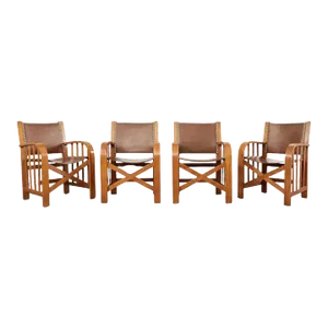 Set of Four Ralph Lauren Shelter Sky Ash Leather Sling Dining Chairs
