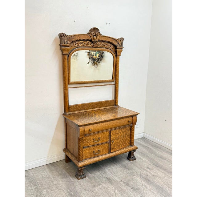 Vintage Quarter Saw Oak Cabinet For Sale - Image 11 of 11