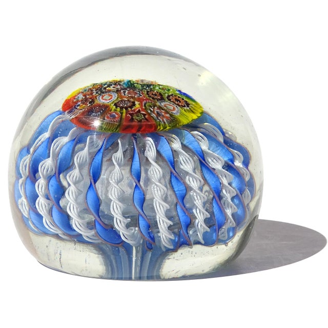 Murano Vintage Murano Millefiore Flowers Twisting Zanfirico Ribbons Italian Art Glass Crown Top Paperweight For Sale - Image 4 of 6