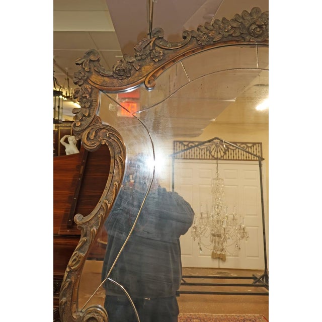 French Louis XV Style Inlaid Walnut Marble Top Etched Mirror Vanity Circa 1920's For Sale - Image 11 of 13