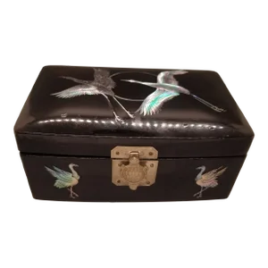 Vintage Asian Mother of Pearl Crain Encrusted Jewelry Box