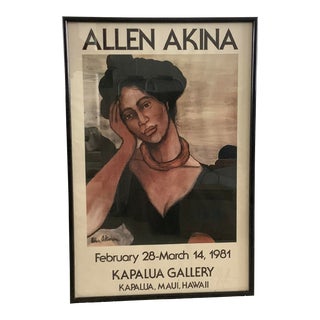 1981 Allen Akina Kapalua Gallery Poster Hawaiian Princess Kaiulani Signed For Sale