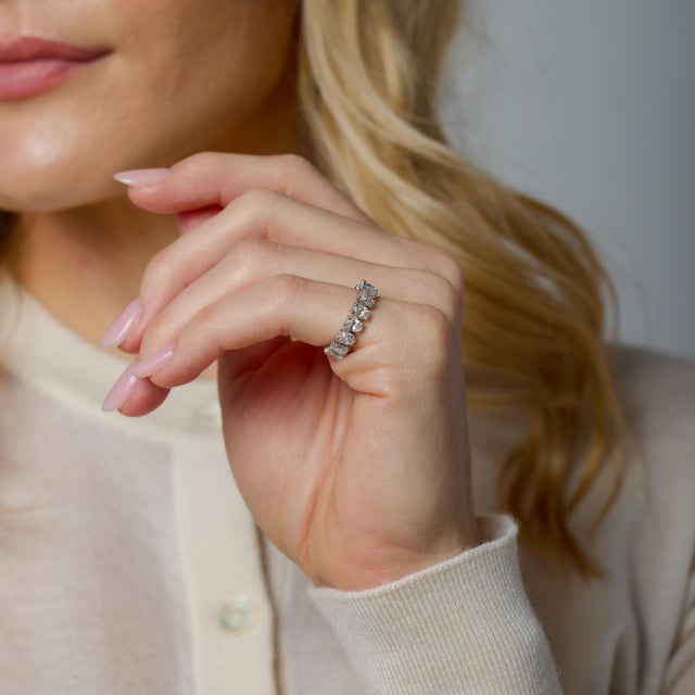 1990s Vintage 3.40 Carat Oval Cut Diamond Platinum Eternity Band, Size 3.75 For Sale - Image 5 of 5