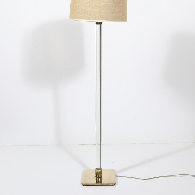 Metal Mid-Century Modern Translucent Lucite & Polished Brass Floor Lamp Signed Hansen For Sale - Image 7 of 9
