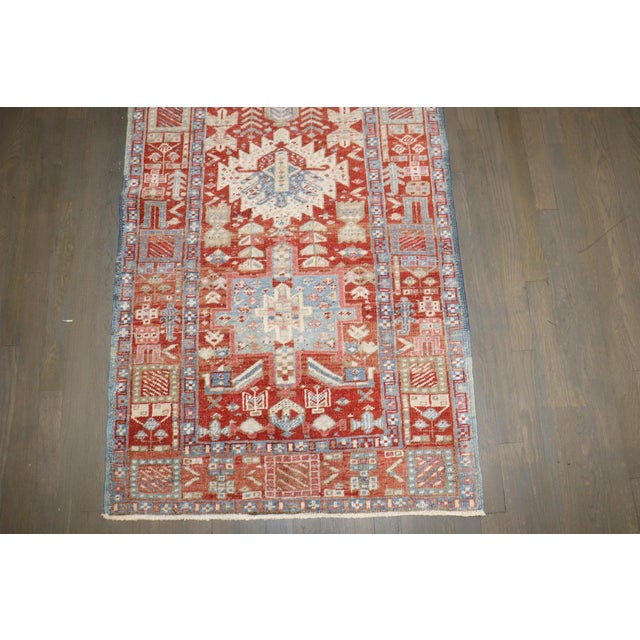Textile Red Persian Icy Blue Heriz Runner rug no. j5198 For Sale - Image 7 of 8