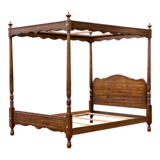 Vintage Queen Sized Pennsylvania House English Oak Four Poster Canopy Bed For Sale