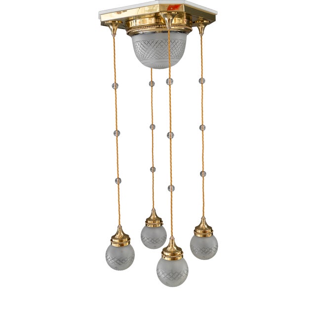 Art Deco Chandelier with Cut Glass Shades, Vienna, 1920s For Sale