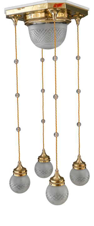 Art Deco Chandelier with Cut Glass Shades, Vienna, 1920s