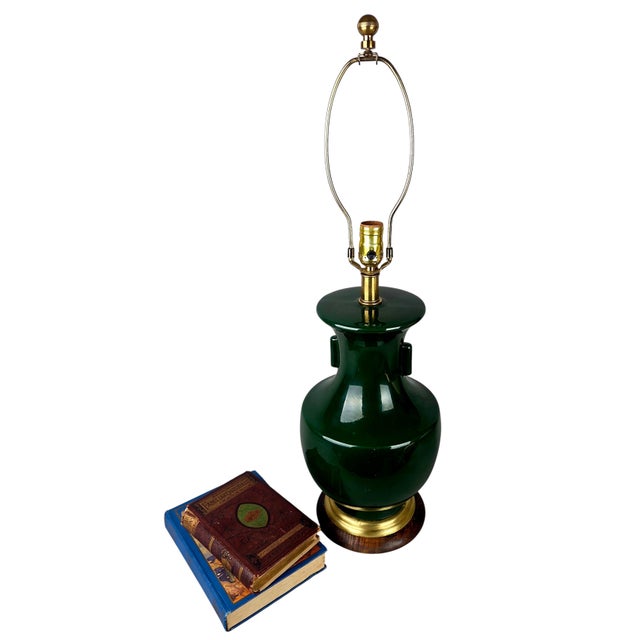 Vintage Mid-Century Modern Frederick Cooper Dark Green Ceramic Table Lamp For Sale - Image 10 of 10