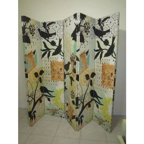 1960s Tropical Paradise Multi Color Birds and Leaves 3 Panel Room Divider Set of 2 For Sale - Image 12 of 12