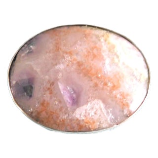 Antique Rose Quartz and Sterling Silver 19th C. English Brooch Pin For Sale