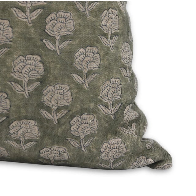 Indoor Pillow Covers Hand Block Printed Thick Linen 14x14 Inch- Rohini For Sale - Image 4 of 5