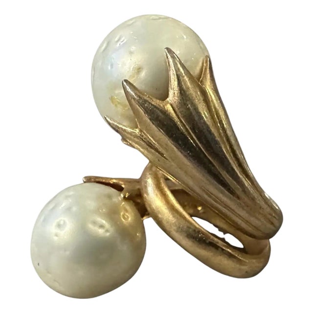 1990s Gilded Sterling Silver and Natural Pearl Sculptured Huge Italian Ring For Sale