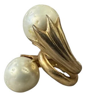 1990s Gilded Sterling Silver and Natural Pearl Sculptured Huge Italian Ring