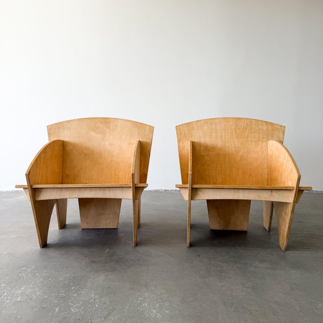 Postmodern Vintage 1980s Postmodern Plywood Puzzle Chair and Ottoman For Sale - Image 3 of 18