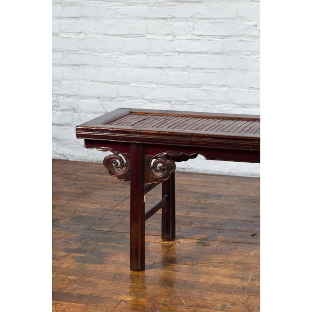 Brown Mid 19th Century Chinese Qing Dynasty Elm & Bamboo Lounge Chair with Cloud Carved Spandrels For Sale - Image 8 of 12