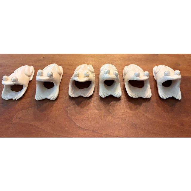 Mid 20th Century Hand Carved Bone Frog Napkin Rings Asia - Set of 6 For Sale - Image 4 of 10