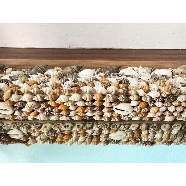 Oversized Vintage Shell-Encrusted Wall Mirror – Coastal / Nautical / Boho Beach House Style For Sale In Houston - Image 6 of 11