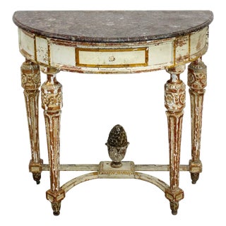 19th Century Louis XVI Style Painted and Parcel-Gilt-Demi-Lune Console Table For Sale