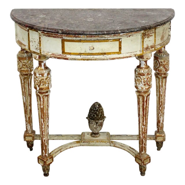 19th Century Louis XVI Style Painted and Parcel-Gilt-Demi-Lune Console Table For Sale