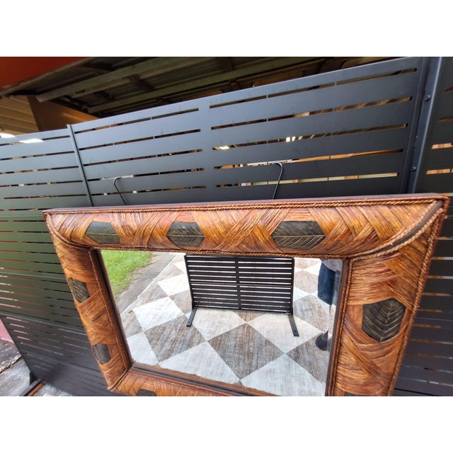 Copper Vintage Wrapped Rattan Brass Leaf Mirror For Sale - Image 8 of 12
