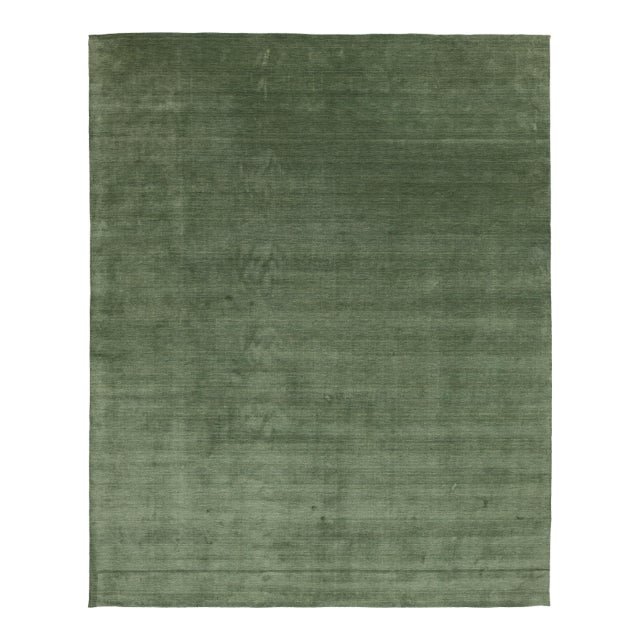 Apadana's Modern Gabbeh Hand-Loom Wool Area Rug in Emerald Moss For Sale