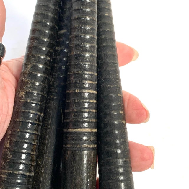 Farmhouse Mid-20th Century Black Wood Industrial Textile Quills Set of 4 For Sale - Image 3 of 7