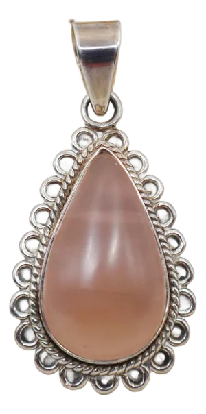 Rose Quartz Teardrop in Sterling Silver Pendant