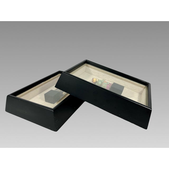 Old Japanese Hand Painted Figures of Hotei the Buddha and Daikokuten God of Wealth, a Pair of Figures, Framed Wall Hangings For Sale - Image 9 of 12