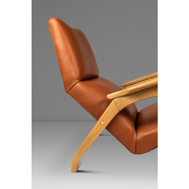 Rare Mid-Century Modern Sculptural Lounge Chair & Ottoman in Oak & Italian Leather in the Manner of Adrian Pearsall, Usa, C. 1960s For Sale - Image 13 of 18