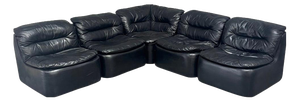 Black Leather Modular Sofa, 1970s, Set of 5