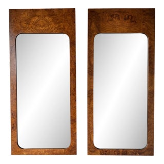 Mid-Century Milo Baughman Style Burl Wood Wall Mirrors – a Pair For Sale
