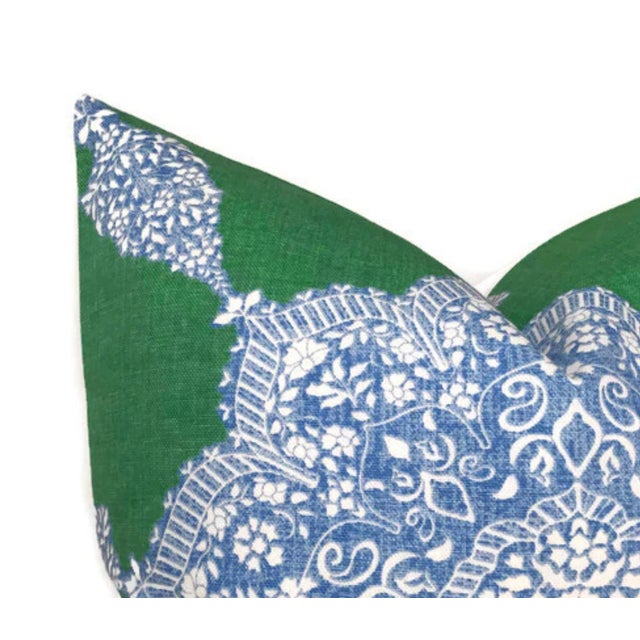 Traditional Medallion Pillow Cover in Blue/Green, 20x20 Pillow For Sale - Image 3 of 4