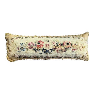Antique 19th Century French Aubusson Long Pillow With Passementerie Fringe For Sale