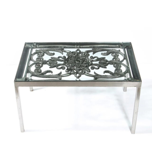 Art Deco Art Deco Antique Burnished Cast-Iron Gate Cocktail Table With Floral Detailing For Sale - Image 3 of 9