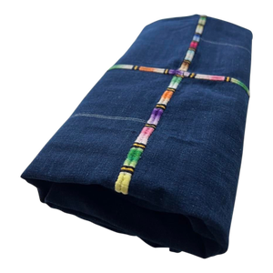 1940s Vintage Guatemalan Indigo Cotton Corte Textile With Rainbow Randa