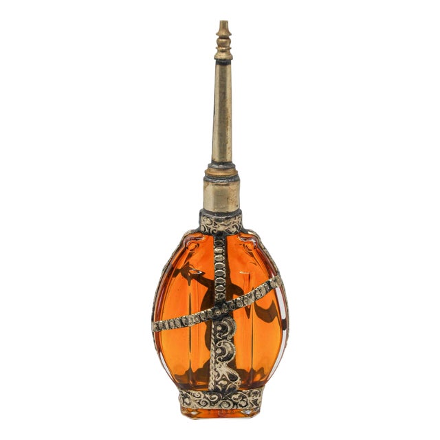 1960 Moroccan Amber Glass Perfume Bottle by Berber Tribes For Sale