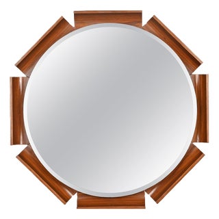 Italian Curved Teak Backlit Bevel Mirror by ISA Bergamo, 1968 For Sale