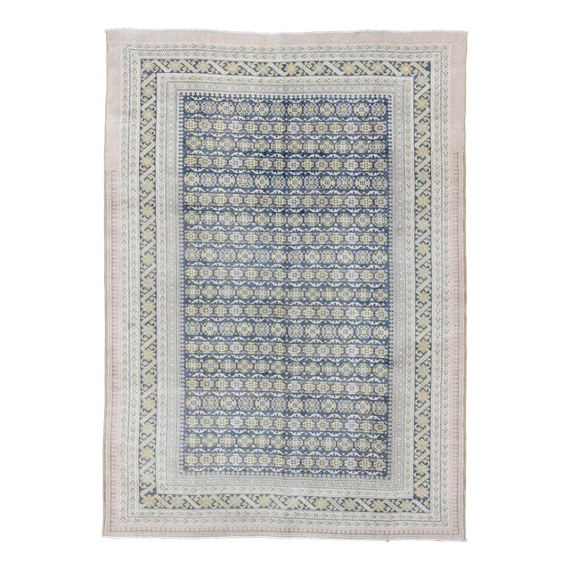 Antique Khotan Rug in Shades of Blue With Gray, L. Pink and Yellow Accents 9'8 X 13'4 For Sale