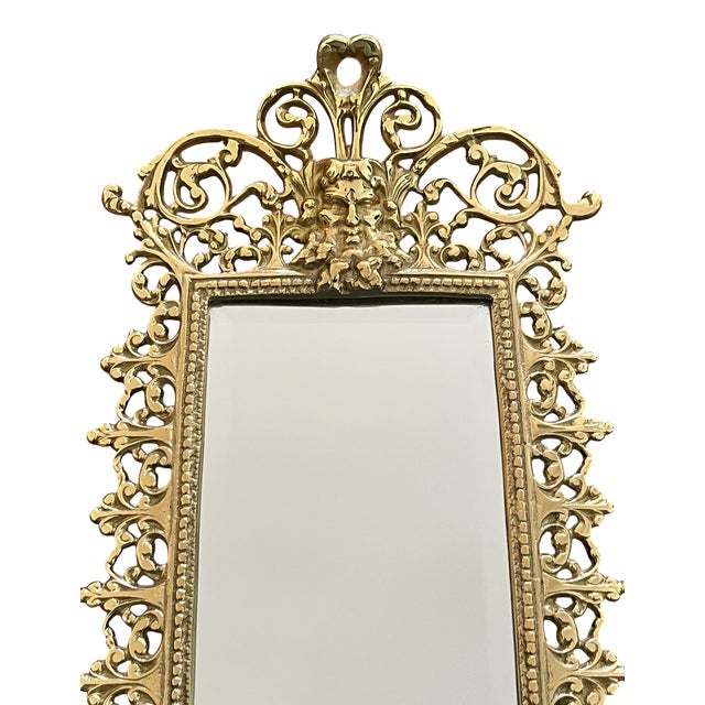 Virginia Metal Crafters Pair of Virginia Metalcrafters Brass Wall Mirror Sconces With Green Man Motif & Candleholders For Sale - Image 4 of 13