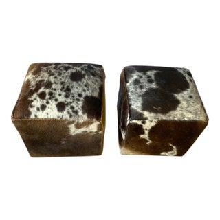 Vintage Cowhide Poufs, Set of 2 For Sale