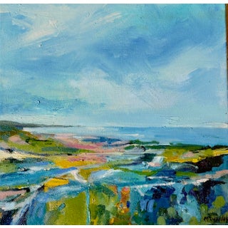 "Non Negotiable" Small Abstract Painting in Sea Greens and Blues For Sale