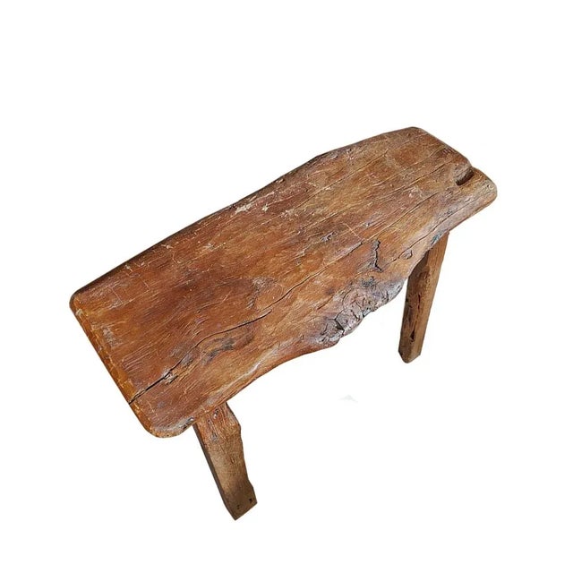 Rustic Dutch Primitive Wooden Farm Stool For Sale - Image 3 of 8