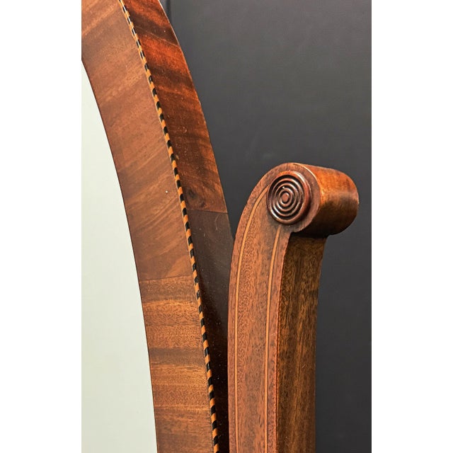 English Cheval or Dressing Mirror of Inlaid Mahogany in the Queen Anne Style For Sale - Image 4 of 10