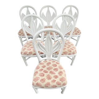 Vintage Palm Beach Regency Braided Rattan Dining Chairs With Palm Leaf Motif - Newly Painted - Set of 6 For Sale